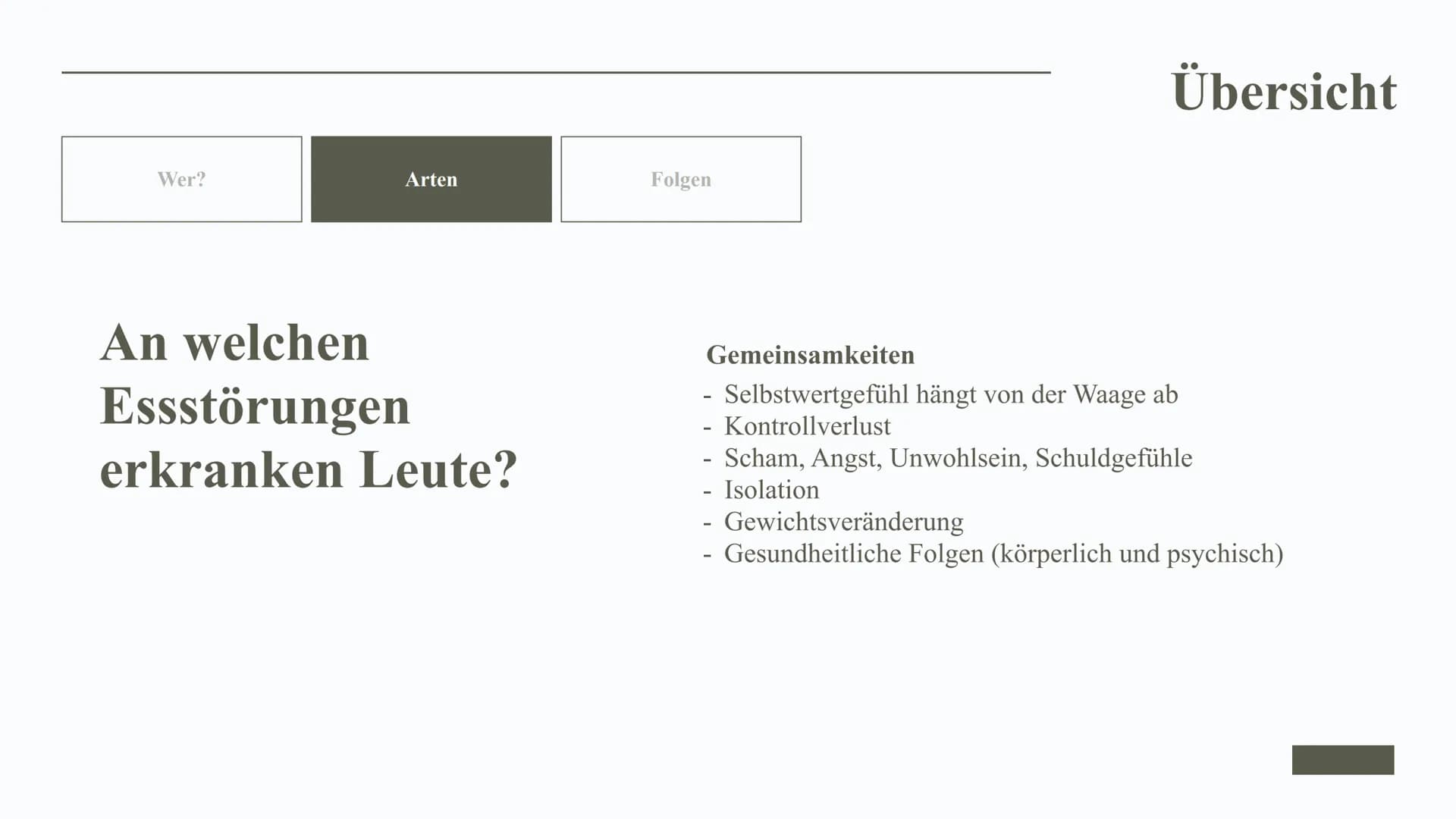 26.01.2022
Essstörungen
& ihre Auswirkungen
Leonie Eisenhut 2
E
1
3
@meandmyed art
Gliederung
01. Definition
02. Auslöser
03. Übersicht
04.
