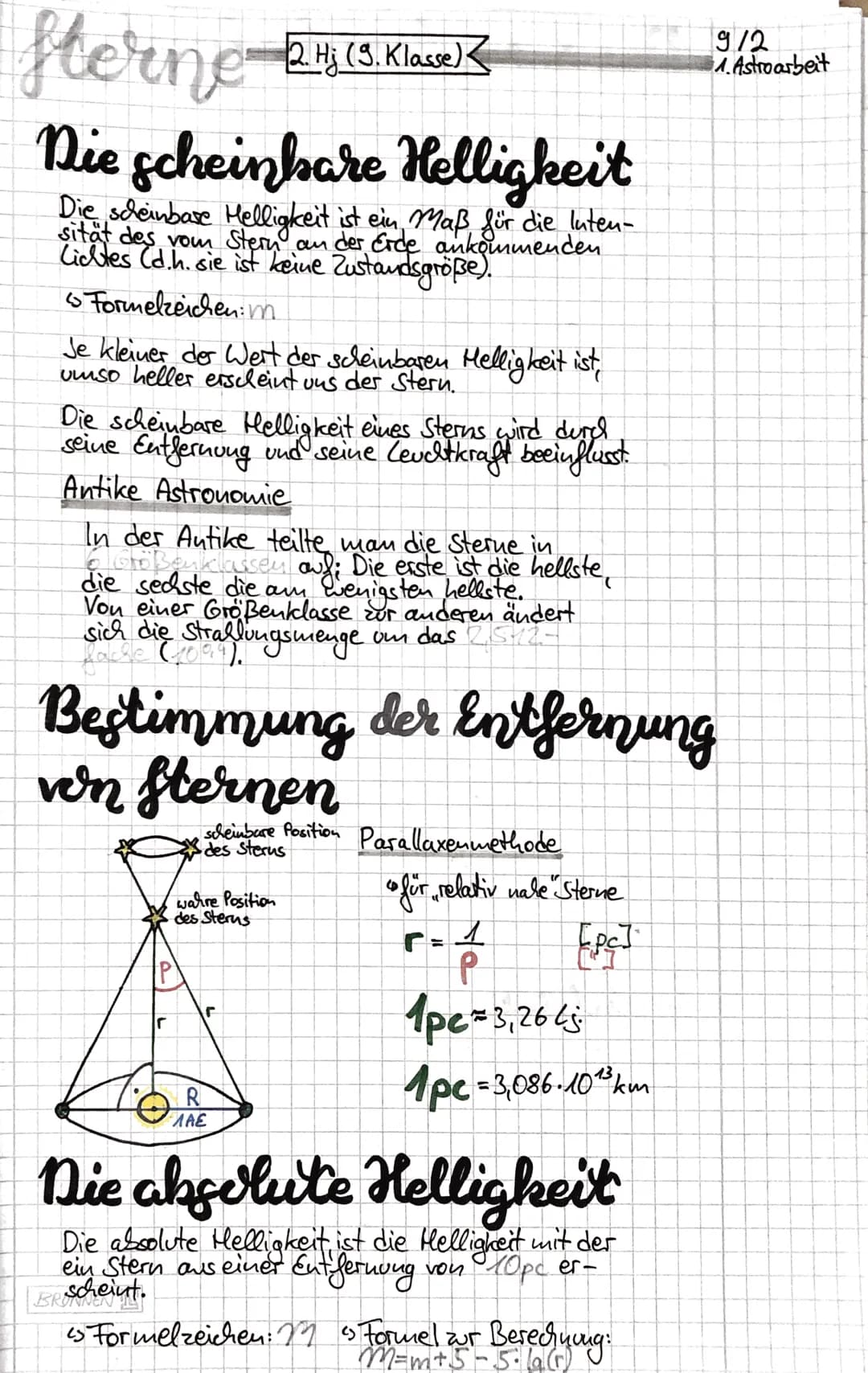 Sterne
Die scheinbare Helligkeit
Die scheinbase Helligkeit ist ein Maß für die Inten-
sität
Lichtes (d.h. sie ist keine Zustandsgröße).
16 F