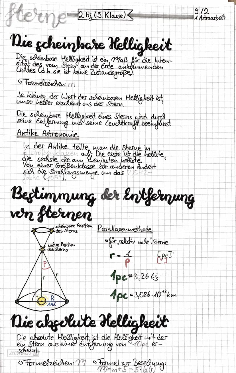Sterne
Die scheinbare Helligkeit
Die scheinbase Helligkeit ist ein Maß für die Inten-
sität
Lichtes (d.h. sie ist keine Zustandsgröße).
16 F