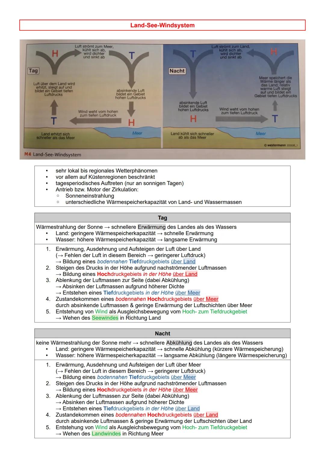 # Land-See-Windsystem

Luft strömt zum Meer,
kühlt sich ab,
wird dichter
und sinkt ab

T

Nacht

Luft strömt zum Land,
kühlt sich ab,
wird d