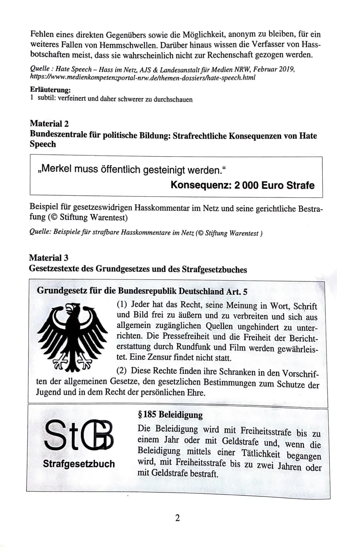 Deutsch (Grundkurs) - Übungsaufgabe 1
Materialgestütztes Verfassen argumentierender Texte
Aufgabenstellung
Sie sind Vertreterin bzw. Vertret