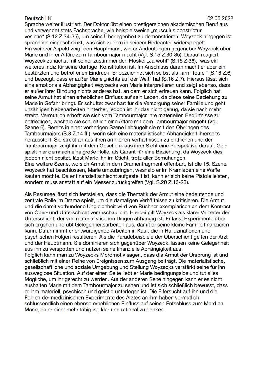 Deutsch LK
Aspektorientierte Analyse zum Thema Armut
,,Woyzeck"
02.05.2022
Das Dramenfragment ,,Woyzeck" wurde von dem deutschen Schriftstel