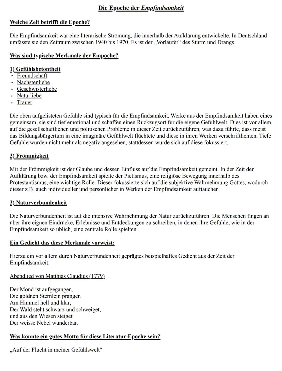 Welche Zeit betrifft die Epoche?
Die Empfindsamkeit war eine literarische Strömung, die innerhalb der Aufklärung entwickelte. In Deutschland