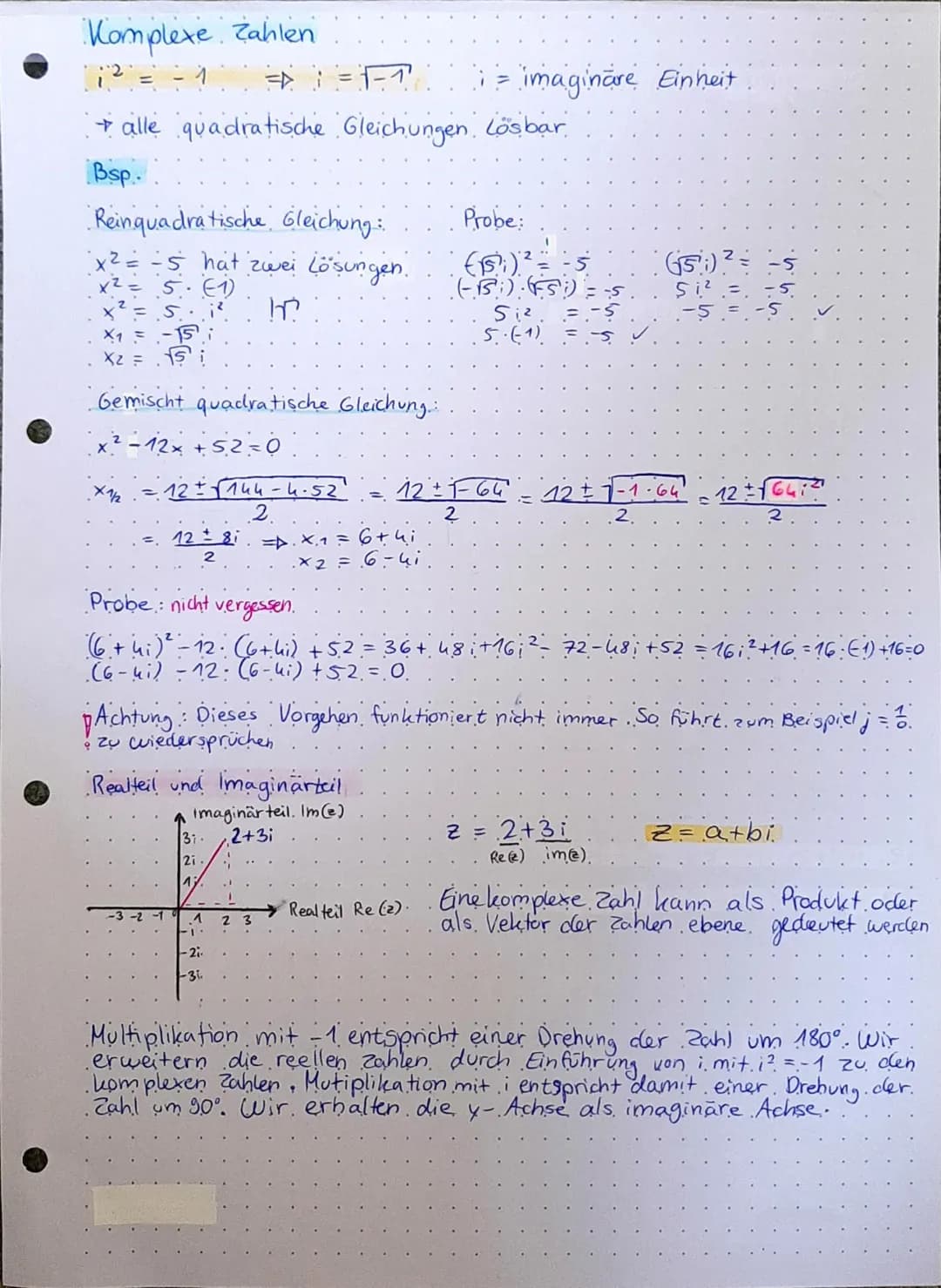 Komplexe Zahlen
1² = = 11 ⇒ =√1
Reinquadratische Gleichung:
x² = -5 hat zwei Lösungen.
m
x² = 5 (1)
x² =
5. i ²
→ alle quadratische Gleichun
