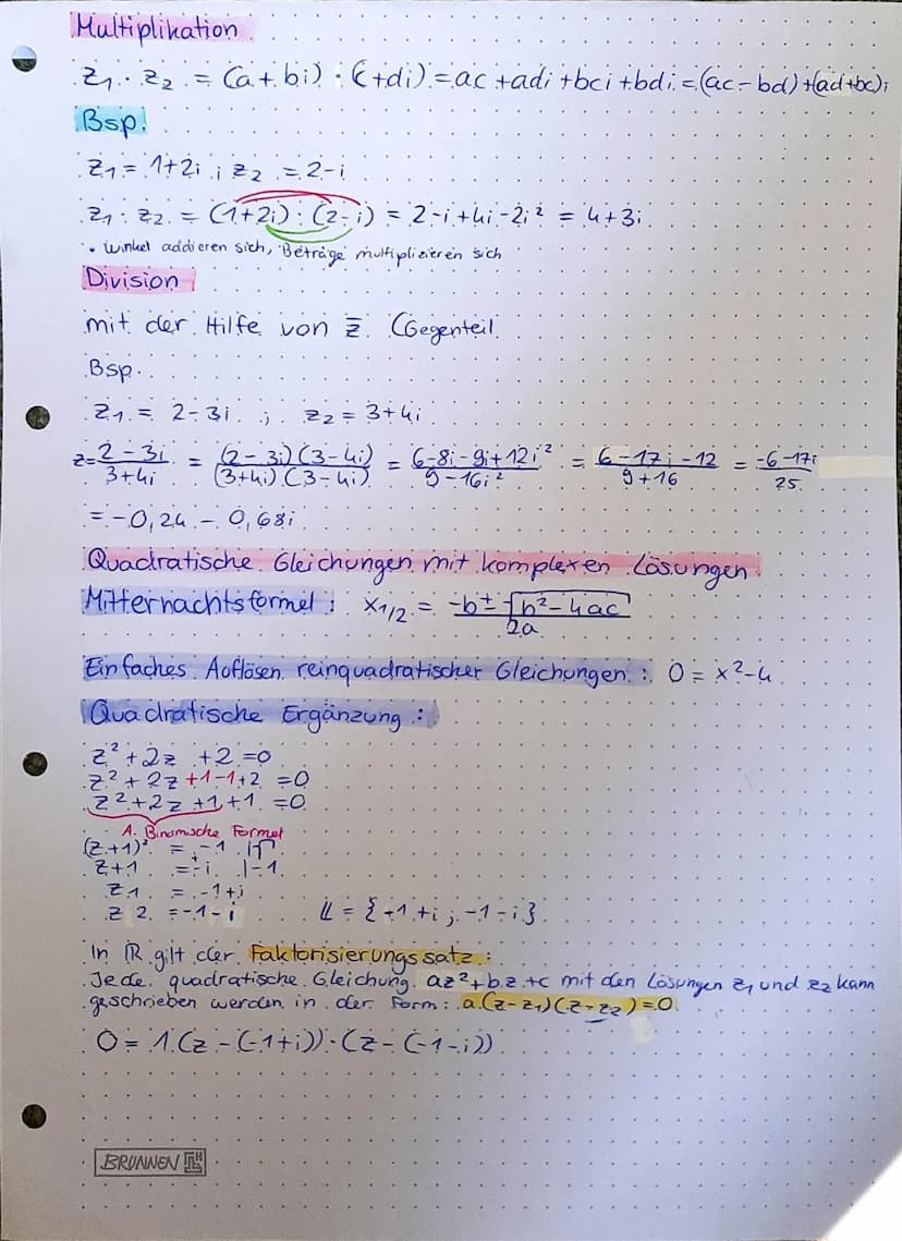 Komplexe Zahlen
1² = = 11 ⇒ =√1
Reinquadratische Gleichung:
x² = -5 hat zwei Lösungen.
m
x² = 5 (1)
x² =
5. i ²
→ alle quadratische Gleichun