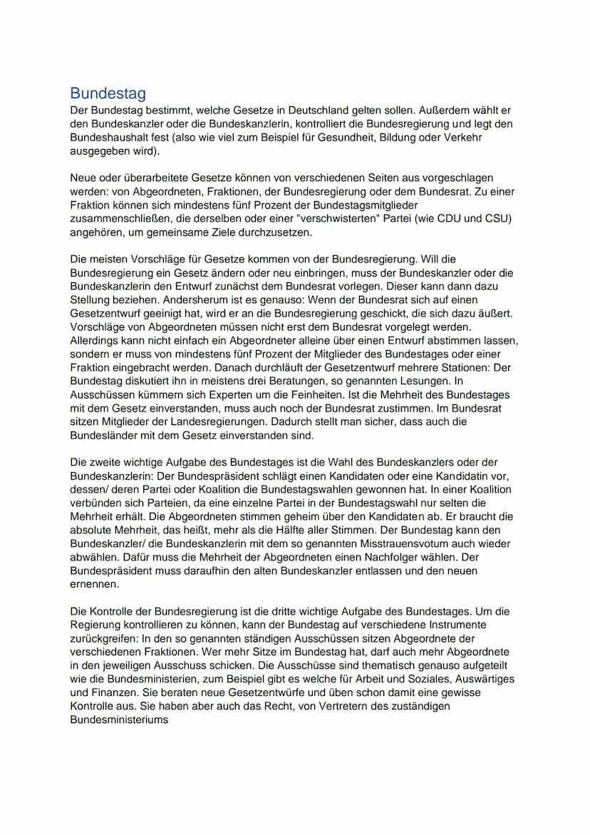 Bundesregierung
Die Bundesregierung besteht aus dem Bundeskanzler oder der Bundeskanzlerin und den
Bundesministern und -ministerinnen. Jeder