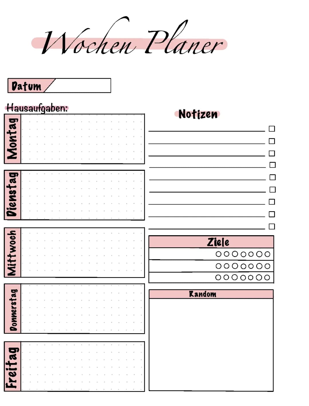 Wochen Planer