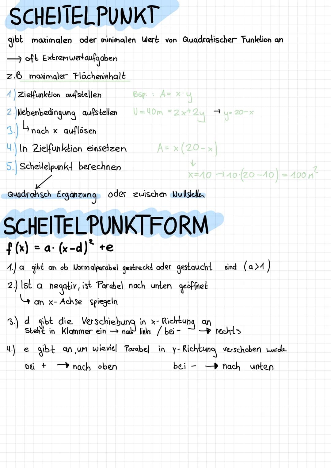 QUADRATISCHE FUNKTIONEN
Polynome vom Grad 2 → Funktionsgleichung enthält immer x²
f(x) = x² +
Funktionsgraph Parabel
+ X
2
8
V
Normalparabel