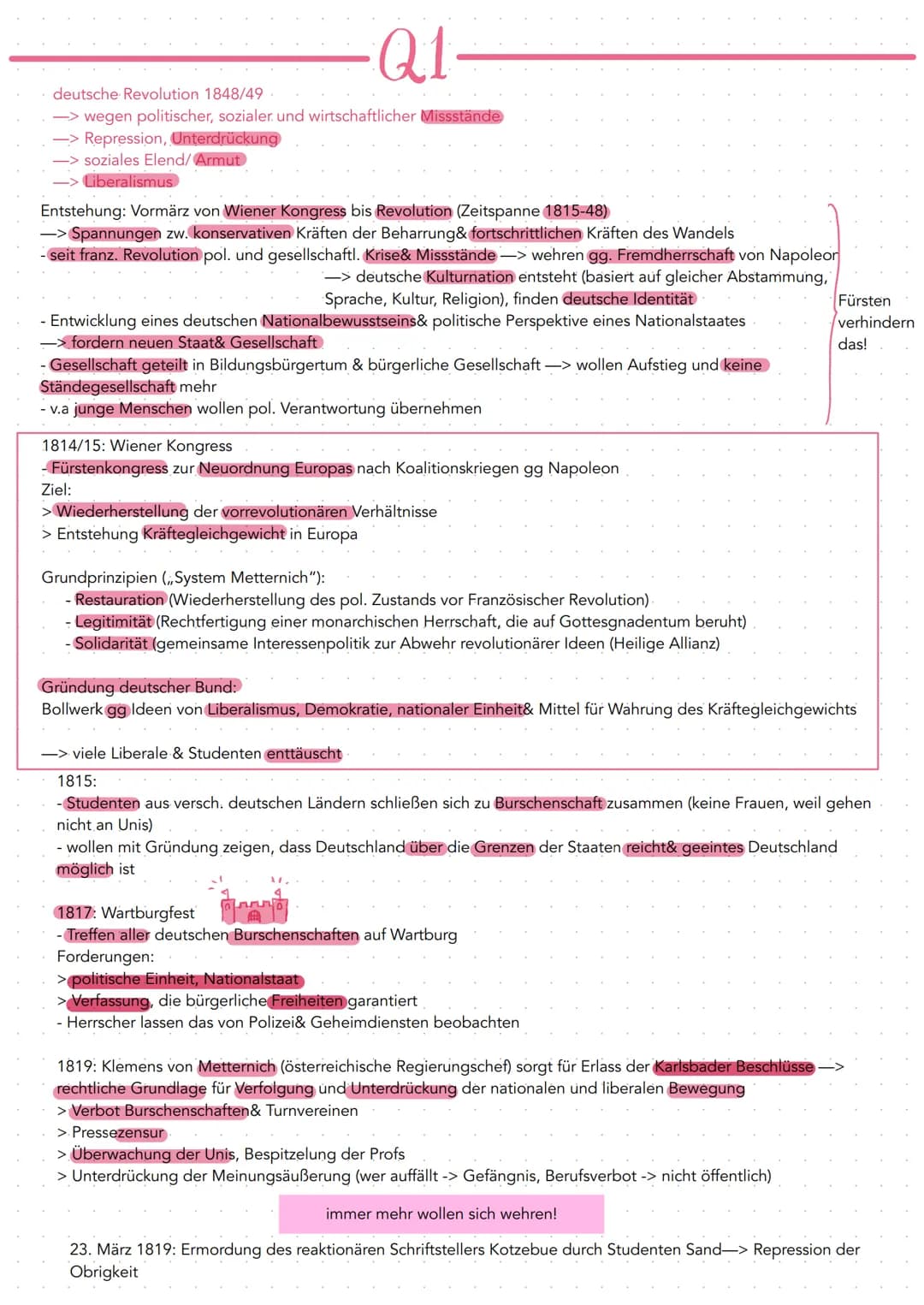 Q1
deutsche Revolution 1848/49
-> wegen politischer, sozialer und wirtschaftlicher Missstände
-> Repression, Unterdrückung
-> soziales Elend
