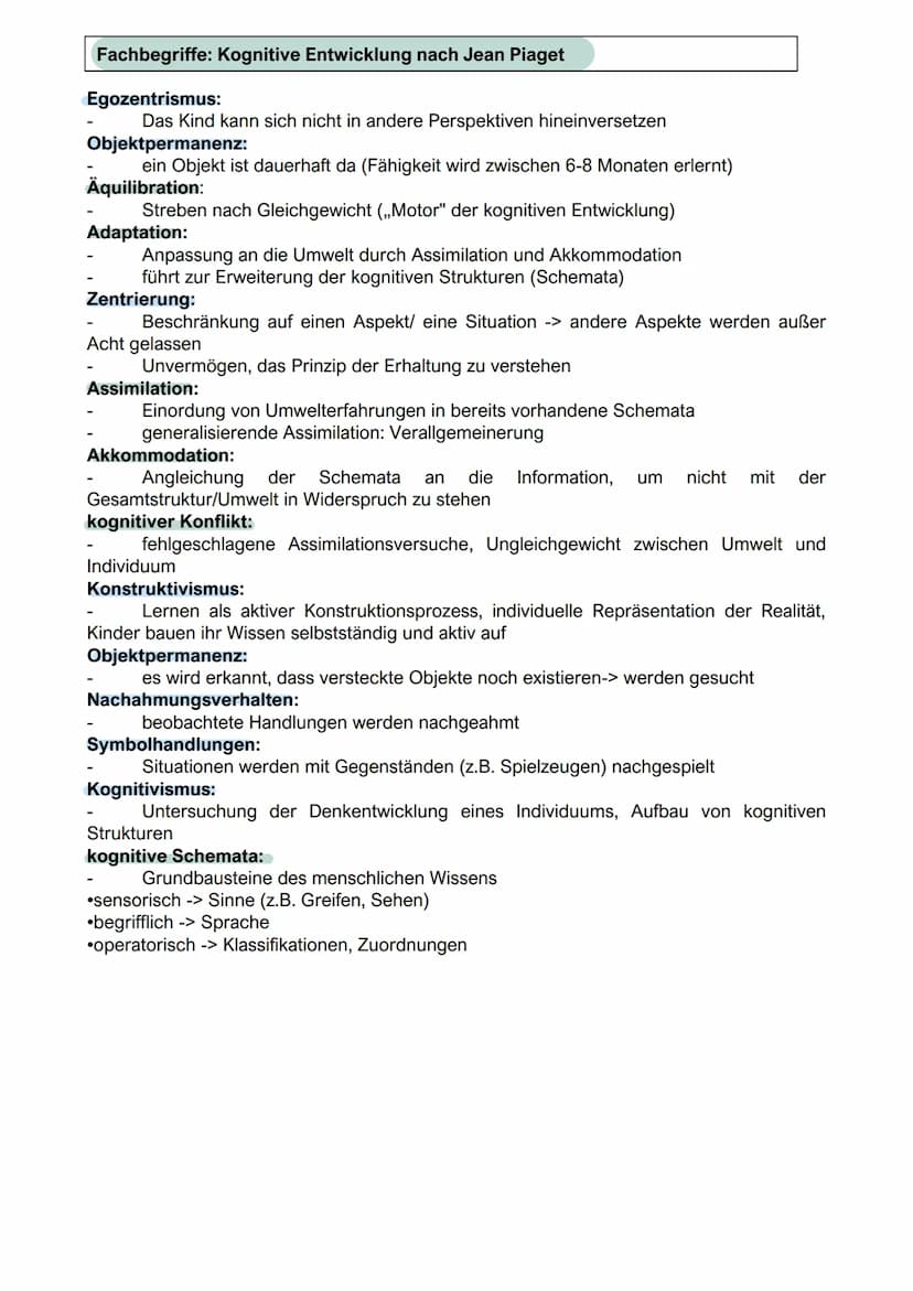 Kognitive Entwicklung nach Jean Piaget Fachbegriffe: Kognitive Entwicklung nach Jean Piaget
Egozentrismus:
Das Kind kann sich nicht in ander