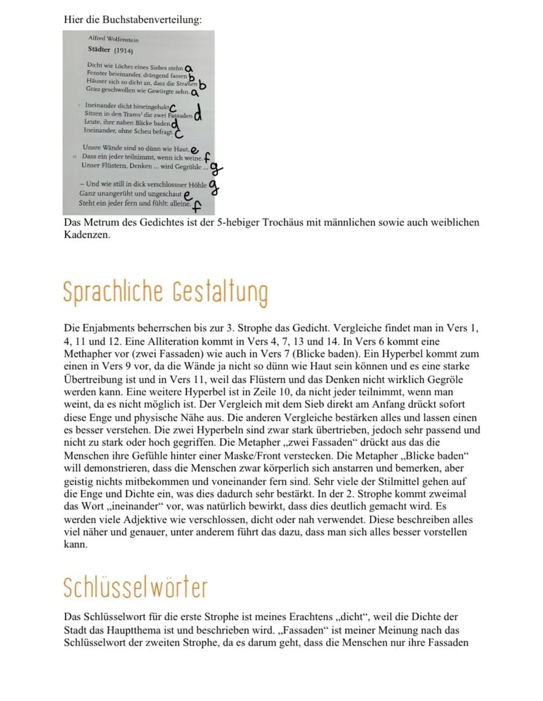 Deutsch Gedicht Städter
Inhalt
Thema:
GEDICHTSANALYSE
In dem Gedicht geht es um das Leben und den eintönigen, ermüdenden und faden Alltag in