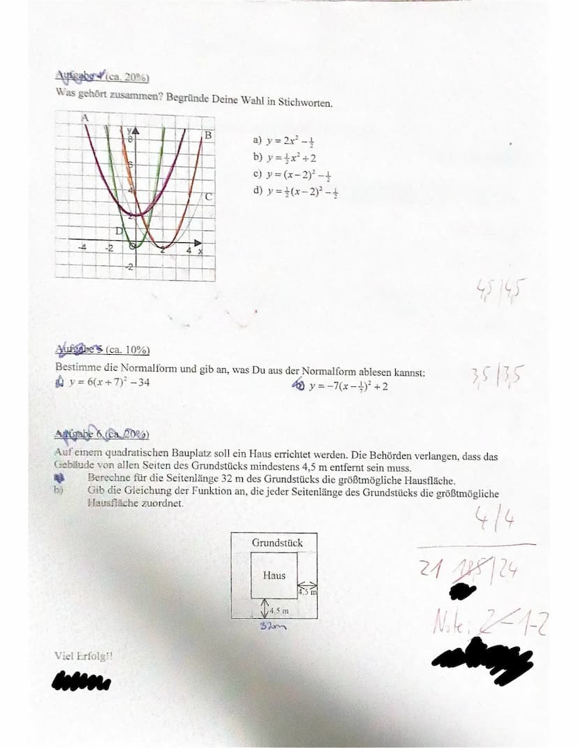 Nr.1 siehe KA Blatt
Nr.2
d)
a)
Nr.3
-1
4
3
0
-1
1 +
1
1
b)
c) Ja, noch
y=(x-2)²
Mathe KA KL. 8
→ Parabeln
(x+2)2
eine weitere:
312
d.h. vers