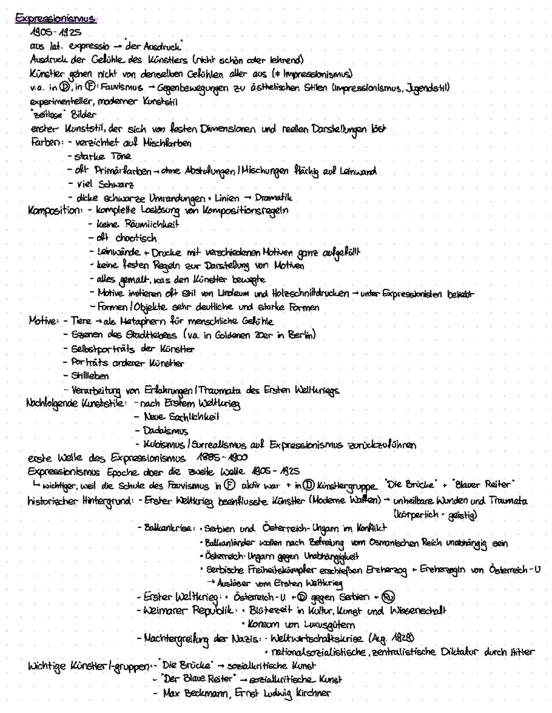 Zusammenfassungen Expressionismus Kunst