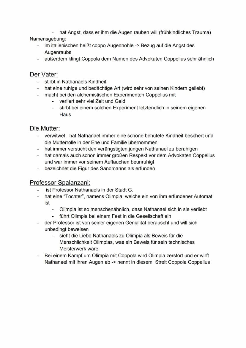 Nathanael:
Personenkonstellation vom Sandmann
E.T.A. Hoffmann
außergewöhnlicher Name -> Kontrast zu den anderen Namen
Leinwand für die Darst