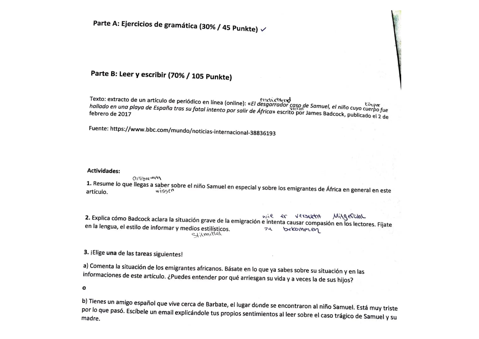 Parte A Gramática
1. Cambia las frases en indefinido.
Ejemplo: Mi amigo viene a las ocho. Mi amigo vino a las ocho.
(1. Me molesta el ruido.