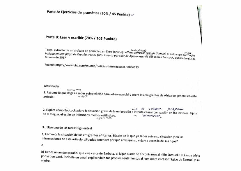 Parte A Gramática
1. Cambia las frases en indefinido.
Ejemplo: Mi amigo viene a las ocho. Mi amigo vino a las ocho.
(1. Me molesta el ruido.
