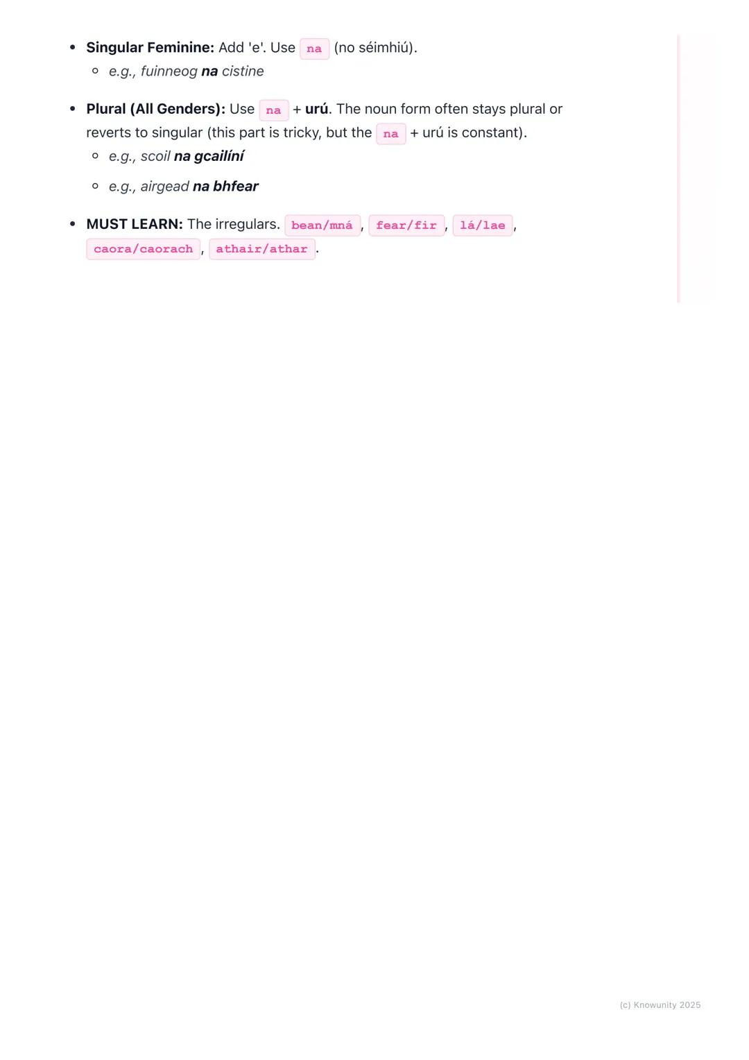 # An Tuiseal Ginideach (The
Genitive Case)

An introduction to the genitive case

The Tuiseal Ginideach is basically the 'of' case in Irish.