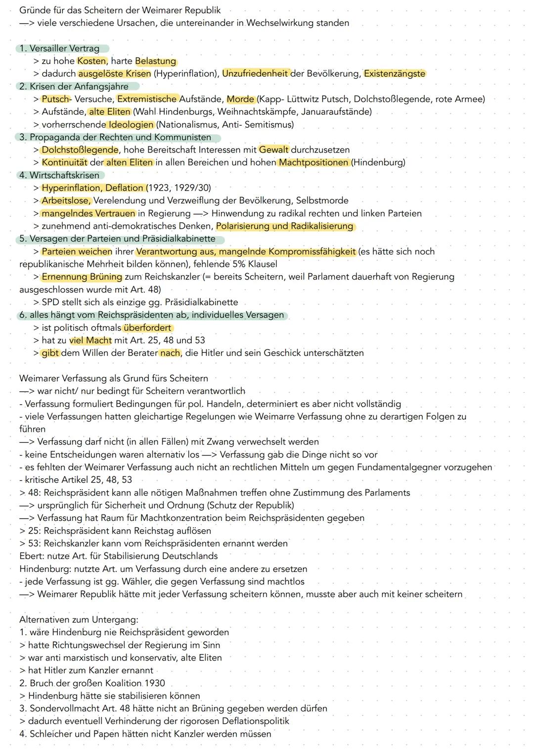 Gründe für das Scheitern der Weimarer Republik
-> viele verschiedene Ursachen, die untereinander in Wechselwirkung standen
1. Versailler Ver