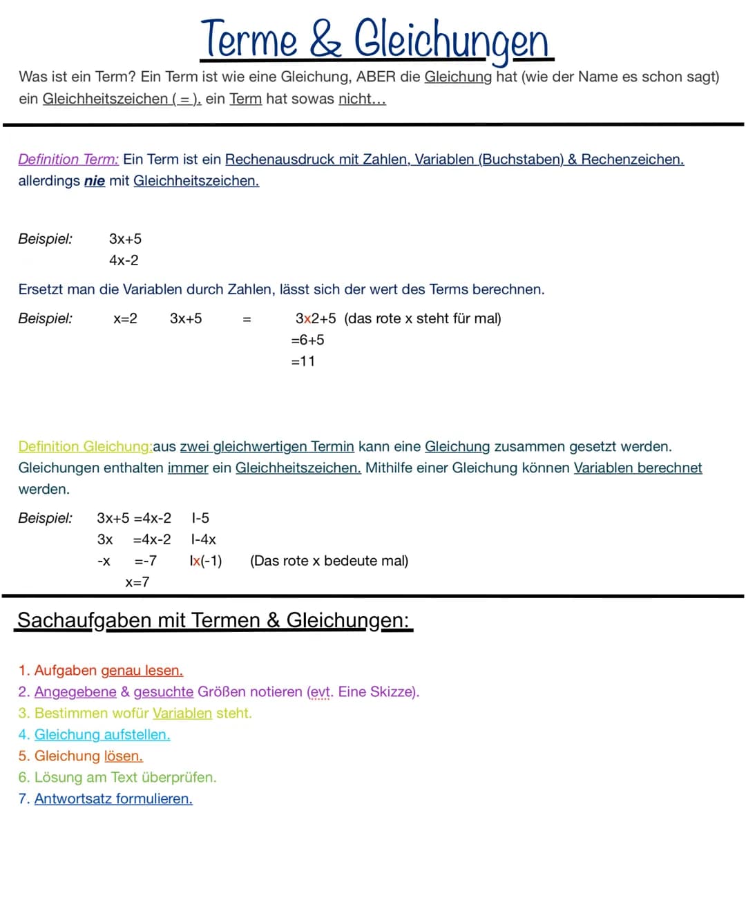Terme 2
Addition & Subtraktion:
In einem Term wie 5x oder 7a nennt man die 5 oder 7 Koeffiziente. Unterscheiden sich Terme nur in ihren
Koef