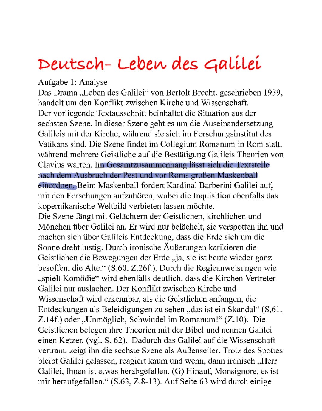 Leben des Galilei Bild 6 Zusammenfassung und Analyse