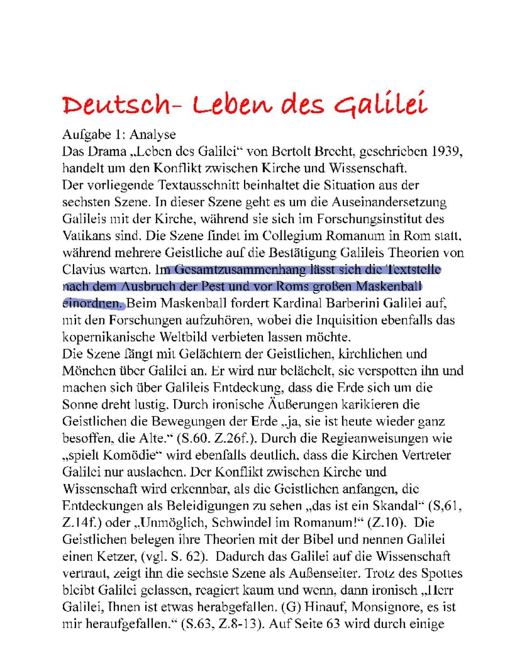 Leben des Galilei Bild 6 Zusammenfassung und Analyse