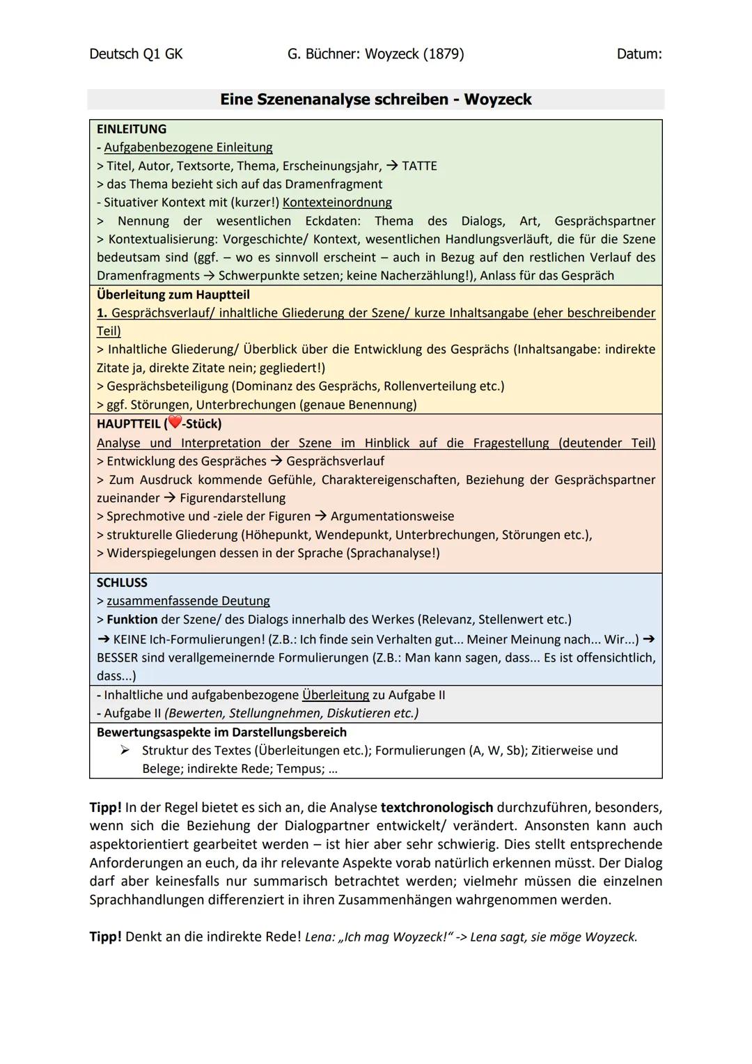 Inhaltsübersicht Lernzettel
1. Hintergründe
historischer Kontext
Büchner
Kunsttheorie
Woyzeck: offenes Drama
Weltbilder
2. Das Drama
Inhalts