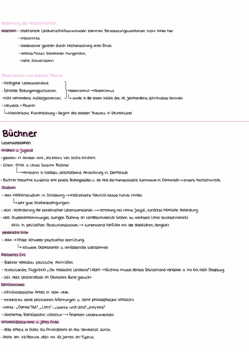 Inhaltsübersicht Lernzettel
1. Hintergründe
historischer Kontext
Büchner
Kunsttheorie
Woyzeck: offenes Drama
Weltbilder
2. Das Drama
Inhalts