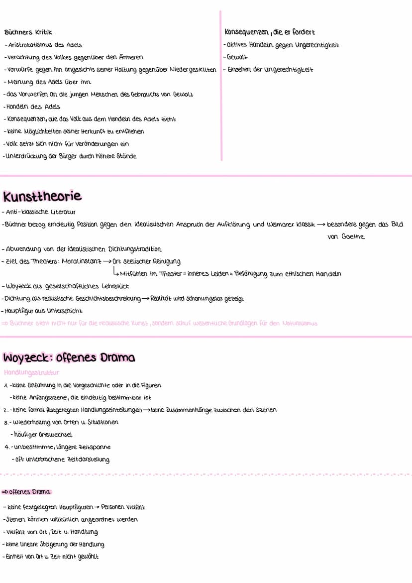 Inhaltsübersicht Lernzettel
1. Hintergründe
historischer Kontext
Büchner
Kunsttheorie
Woyzeck: offenes Drama
Weltbilder
2. Das Drama
Inhalts