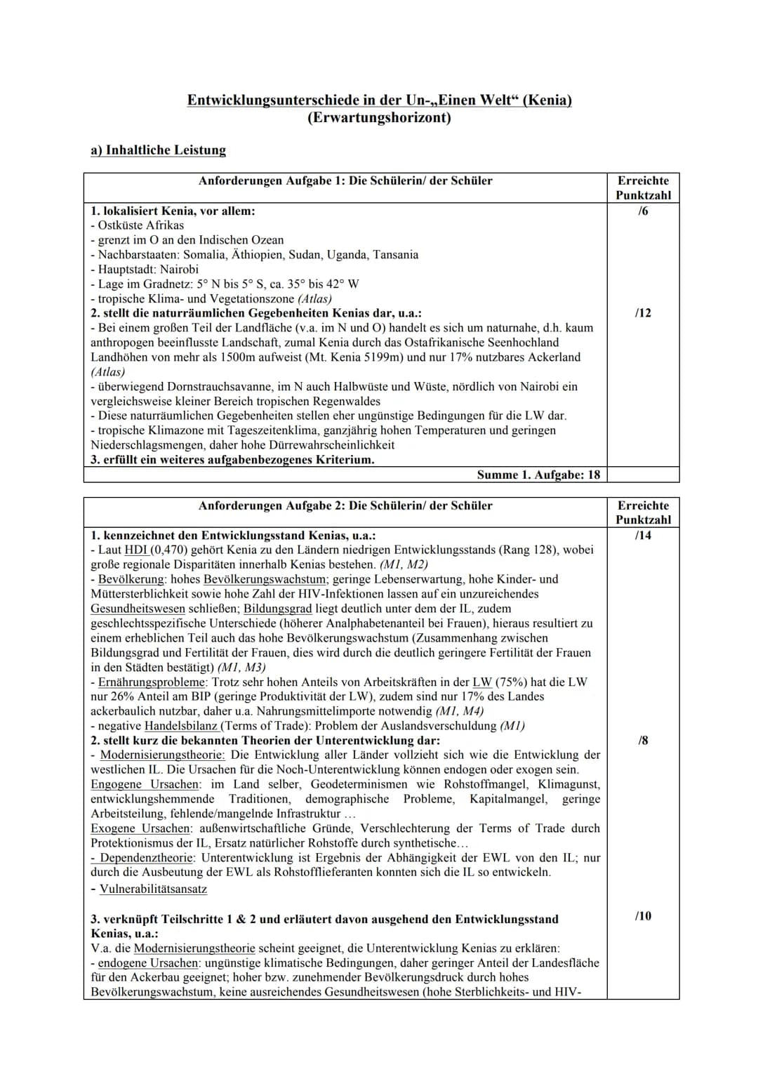 Aufgaben:
1.
2.
3.
Materialien:
(2011)
Entwicklungsunterschiede in der Un-,,Einen Welt" - Das Beispiel Kenia
siehe Anlagen
Diercke Weltatlas