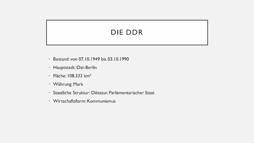 DAS LEBEN IN DER DDR GLIEDERUNG
●
●
●
●
●
Folgen einer Grenzüberschreitung
Alltag
Stand in der Gesellschaft (Frauen)
• Bildung/Schulsystem
●