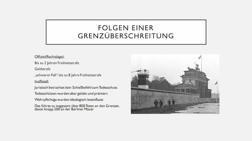 DAS LEBEN IN DER DDR GLIEDERUNG
●
●
●
●
●
Folgen einer Grenzüberschreitung
Alltag
Stand in der Gesellschaft (Frauen)
• Bildung/Schulsystem
●