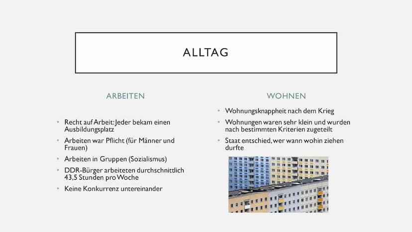 DAS LEBEN IN DER DDR GLIEDERUNG
●
●
●
●
●
Folgen einer Grenzüberschreitung
Alltag
Stand in der Gesellschaft (Frauen)
• Bildung/Schulsystem
●