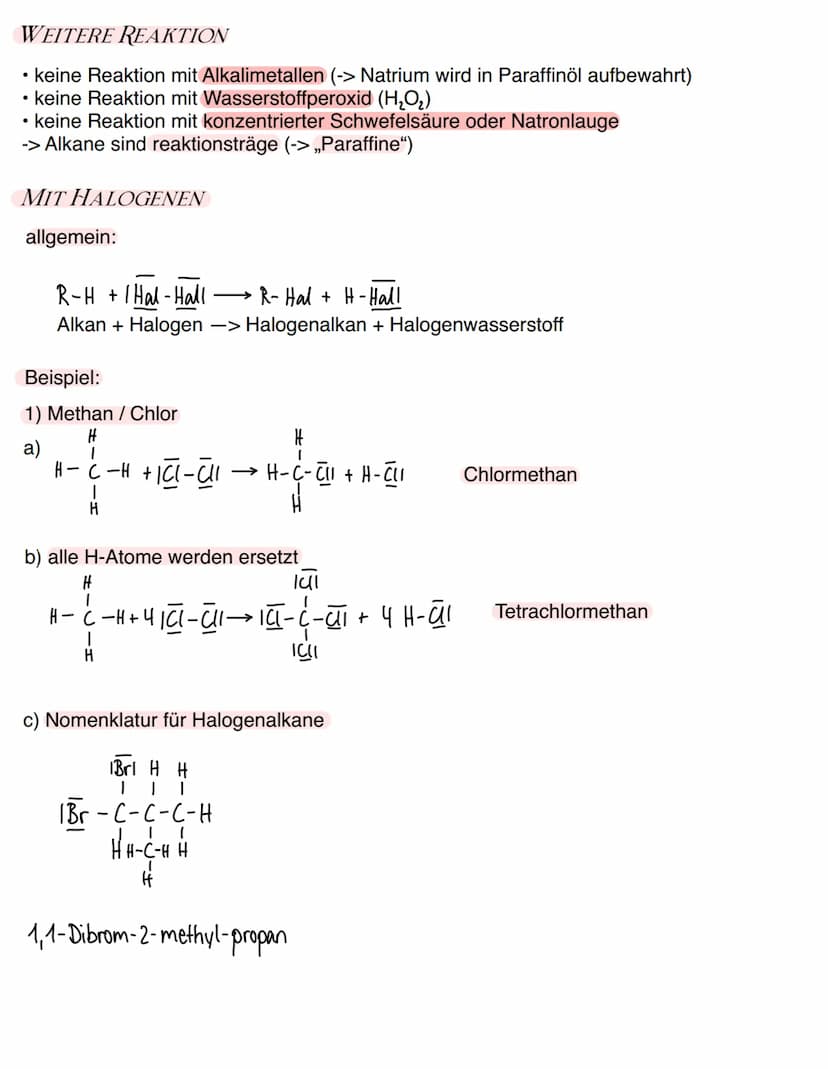 Alkane
1) homologe Reihe
Name
Methan
Ethan
Propan
Butan
Pentan
Hexan
Heptan
Oktan
Nonan
Decan
Chemie
ORGANISCHE CHEMIE
Allgemeine Summenform