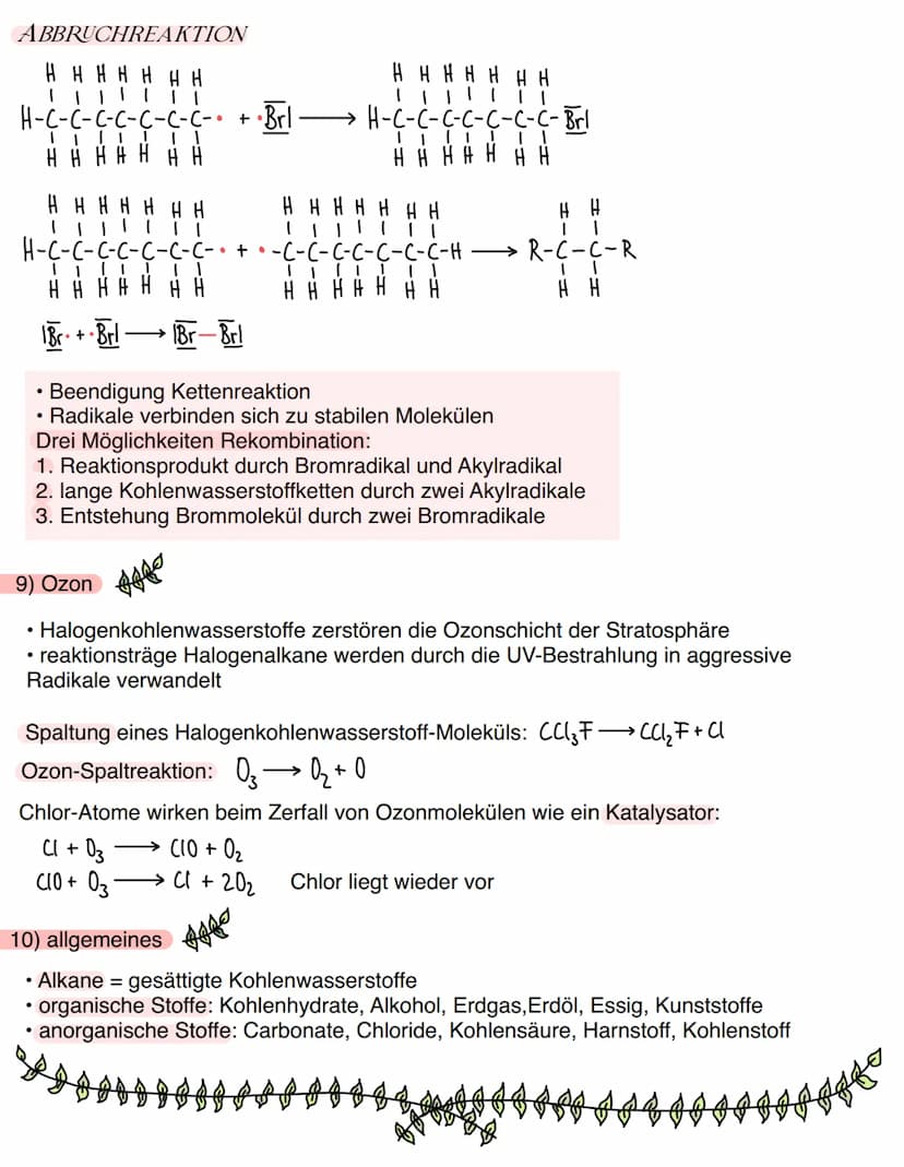 Alkane
1) homologe Reihe
Name
Methan
Ethan
Propan
Butan
Pentan
Hexan
Heptan
Oktan
Nonan
Decan
Chemie
ORGANISCHE CHEMIE
Allgemeine Summenform