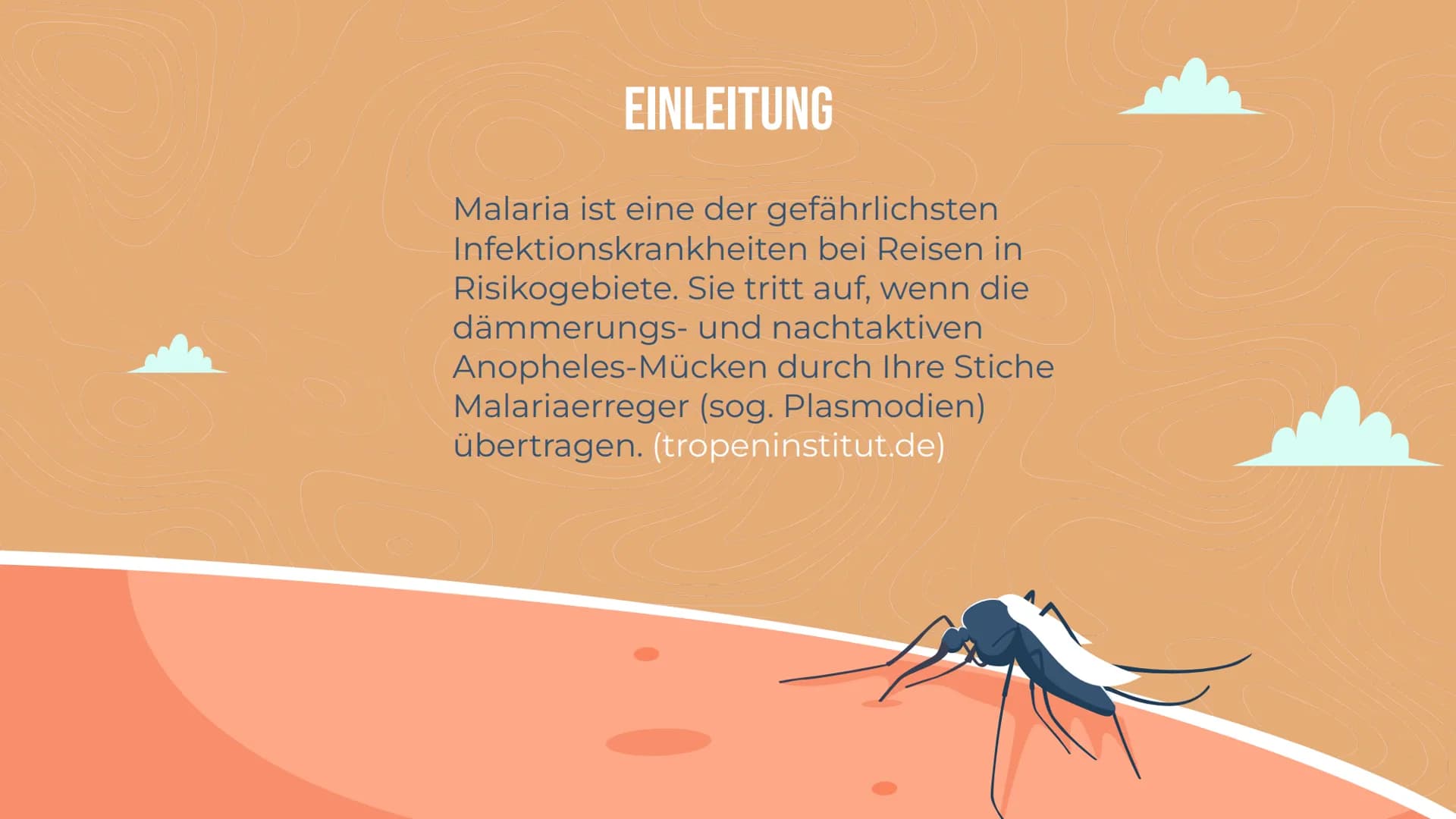 MALARIA
Von Lisa Reichert und Emma Schäfer 01
ALLGEMEINE INFORMATIONEN
Zahlen
Erregertypen
04
VORKOMMEN
Anzahl
geographisch
INHALT
02
KRANKH