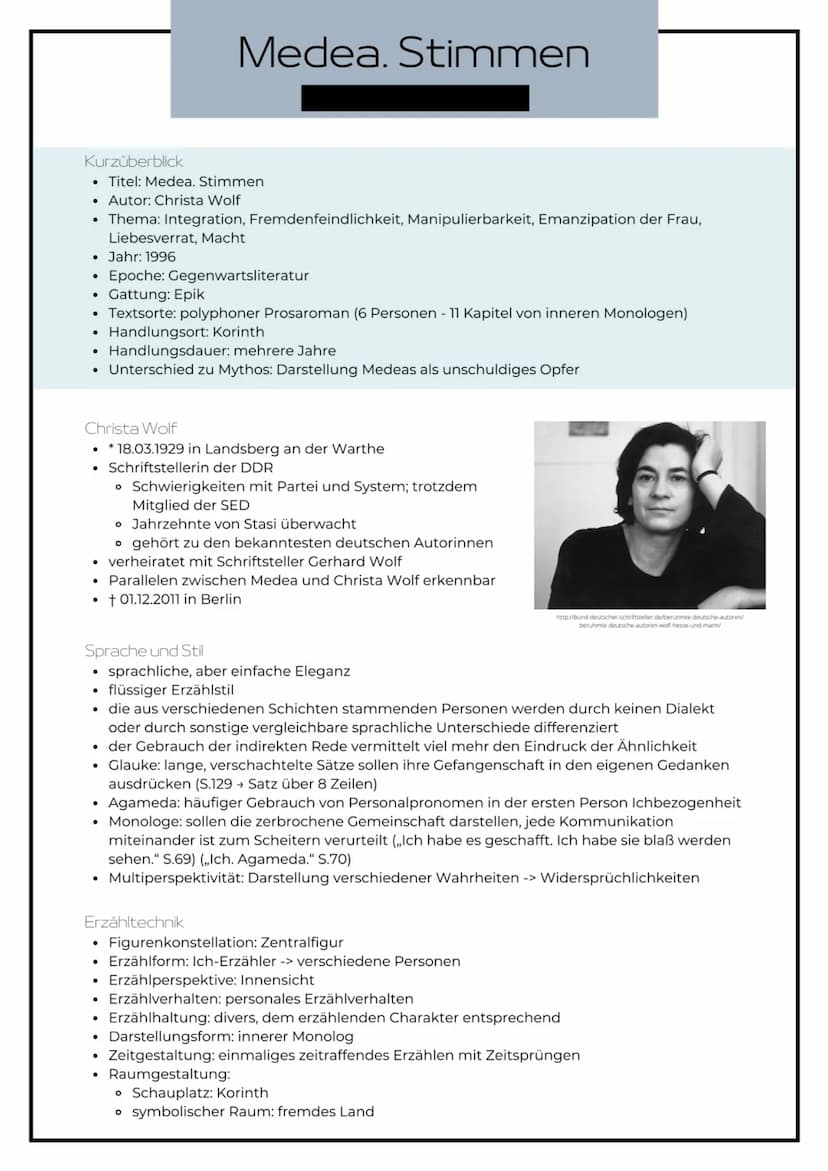 Werke des Deutsch-LK's: Themen und Bezüge im Überblick
Christa Wolf: Medea.Stimmen
Gattung: Epik
Literaturepoche: Literatur der Moderne / Po