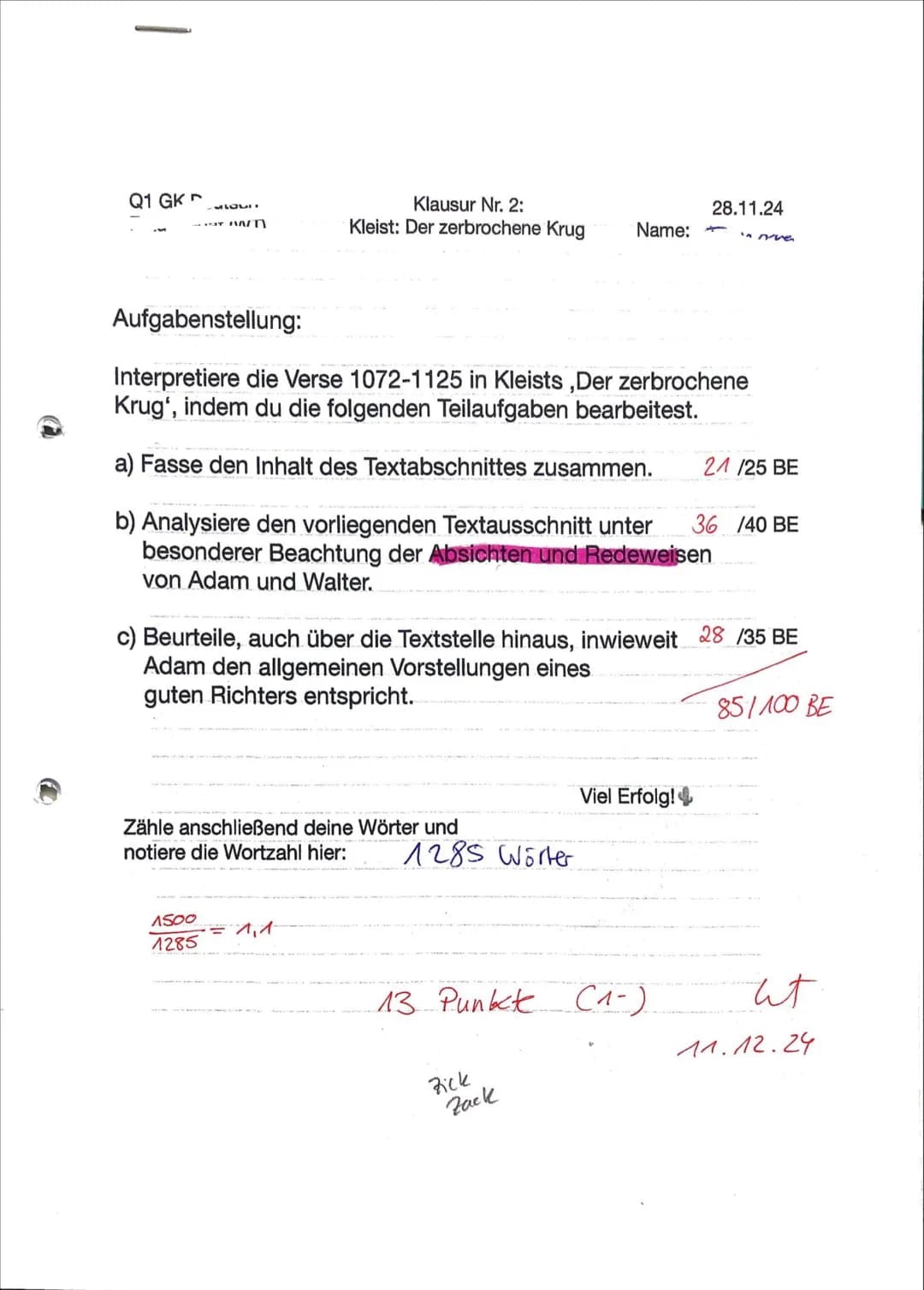 Deutsch Klausur Q1 nr.2 