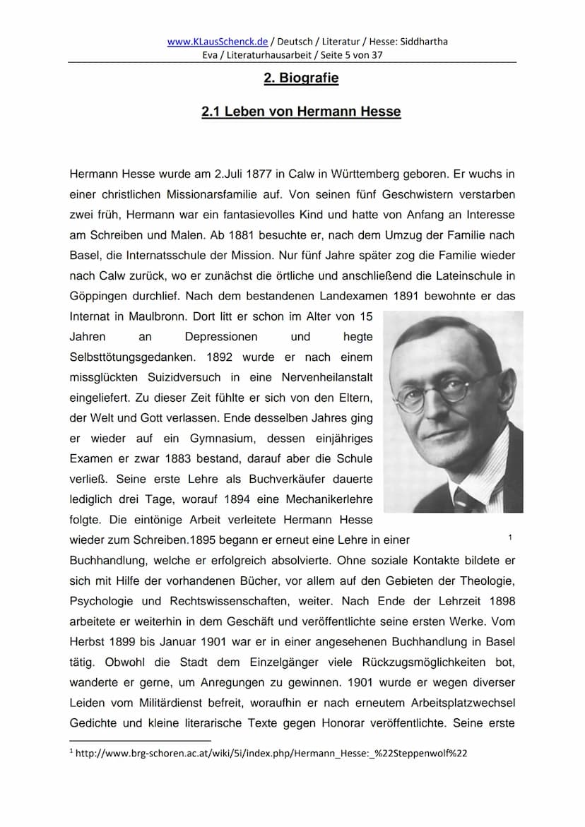 Dichter Hermann He
Titel Siddhartha
Perfasser der Hausarbeit. Era Hne
Nasse G 11/1
Schule Winschafts-Symnasium an der Kaufmännischen Schule 