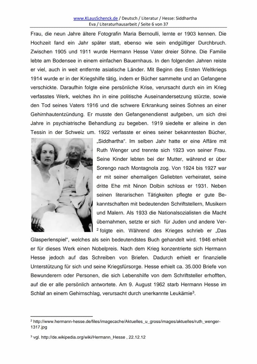 Dichter Hermann He
Titel Siddhartha
Perfasser der Hausarbeit. Era Hne
Nasse G 11/1
Schule Winschafts-Symnasium an der Kaufmännischen Schule 