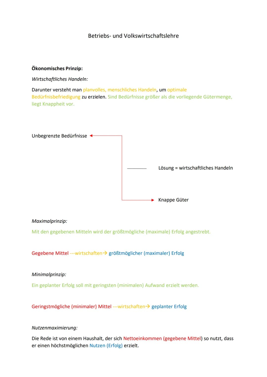 Unterscheidung von BWL uns VWL:
BWL: Die Betriebswirtschaftslehre beschäftigt sich mit der Untersuchung von Prozessen und
Abläufen einzelner