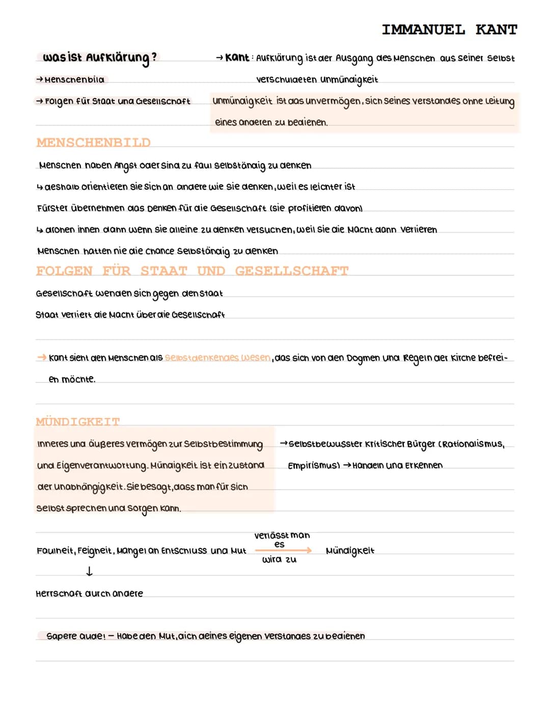 was ist Aufklärung?
→Menschenbila
→ Folgen für Staat und Gesellschaft
MENSCHENBILD
Menschen haben Angst oder sind zu faul selbständig zu den