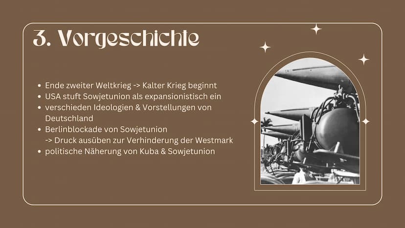 10000
Die Kubakrise Gliederung
1. Was war die Kubakrise?
2. Beteiligte
3. Vorgeschichte
4. Ursachen
5. Verlauf
6. Lösung
7. Auswirkungen
8. 