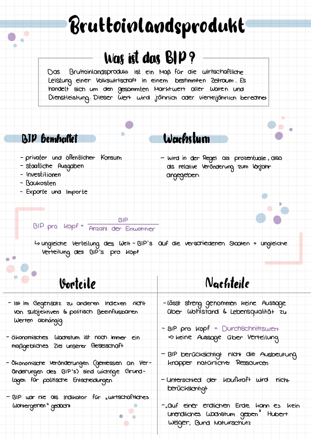 Bruttoinlandsprodukt
Was ist das BIP?
Das
Bruttoinlandsprodukt ist ein Maß für die wirtschaftliche
Leistung einer Volkswirtschaft in einem b