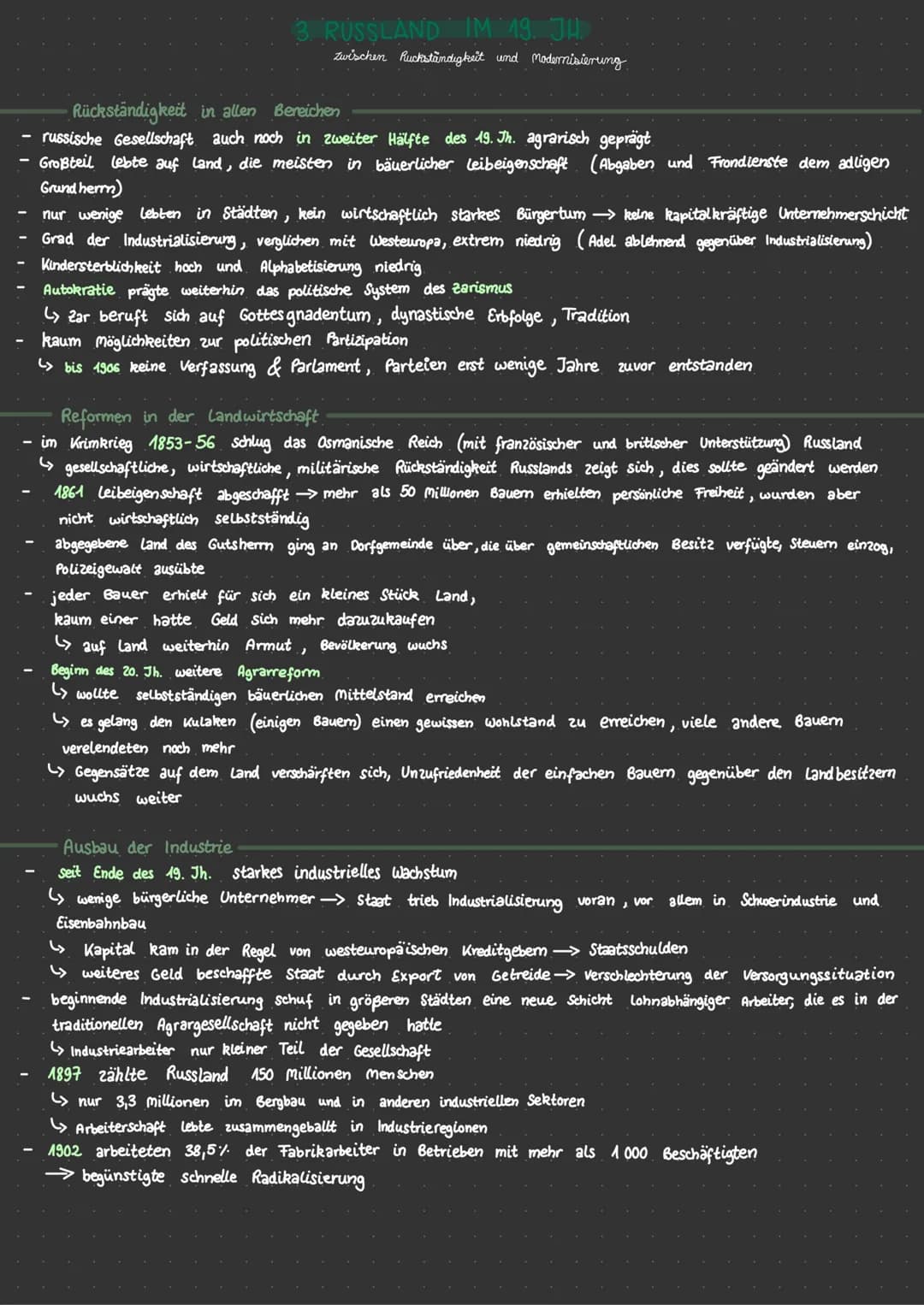 3. RUSSLAND IM 19. JH.
zwischen Ruckständigkeit und Modernisierung
Rückständigkeit in allen Bereichen
russische Gesellschaft auch noch in zw