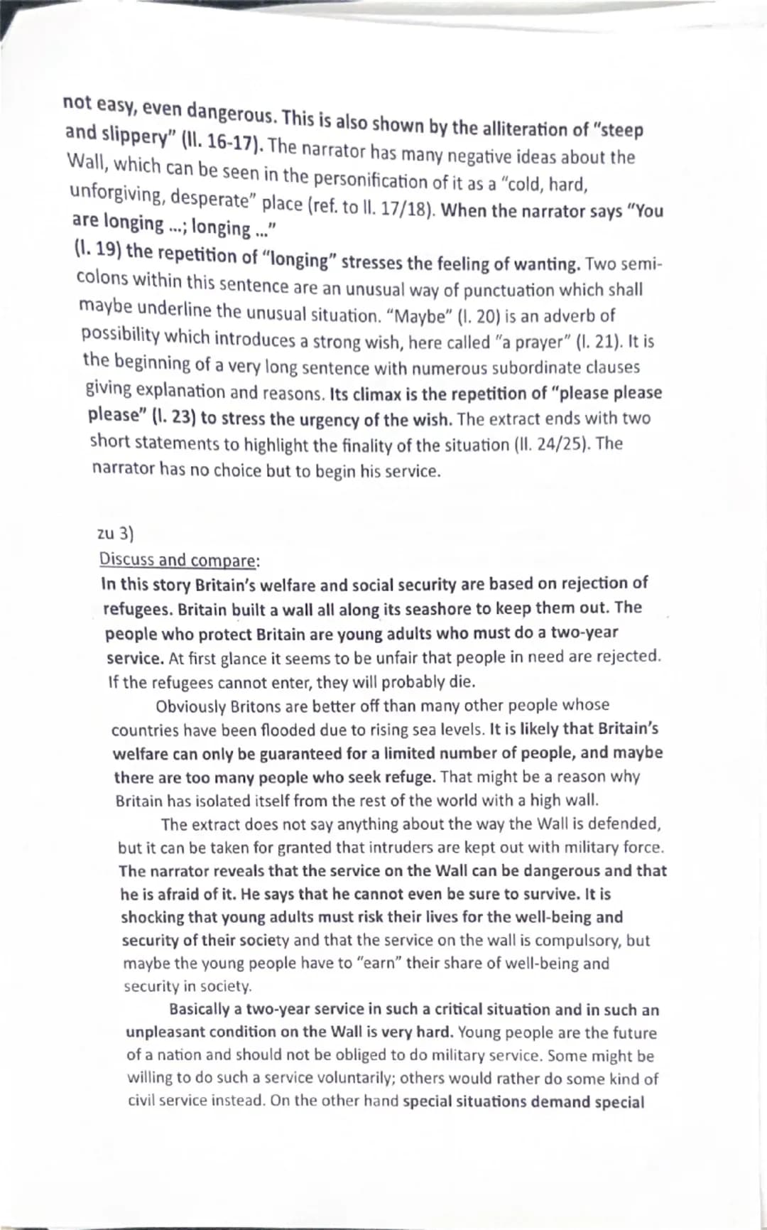 Name der Schule
Name:
Mündliche Prüfung
Englisch Leistungskurs, Abitur 2019
Gegenstand der Prüfung:
John Lanchester, The Wall, Faber & Faber