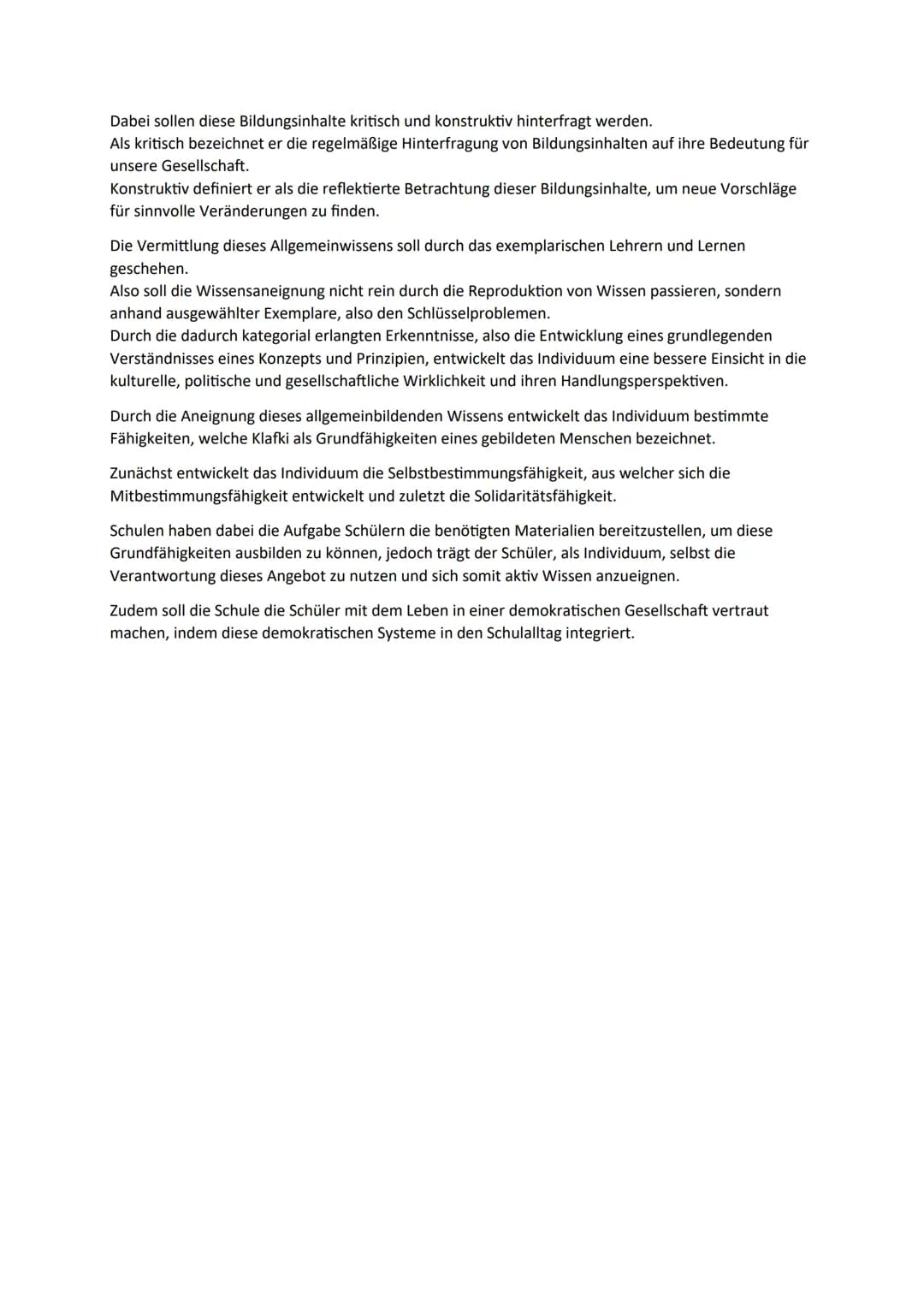 Klafkis Theorie der kritisch konstruktiven Didaktik - Jessica A.
Klafki definiert den Erwerb von Bildung als einen ganzheitlichen Prozess, w