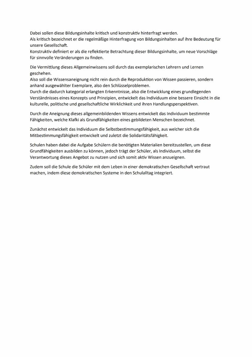 Klafkis Theorie der kritisch konstruktiven Didaktik - Jessica A.
Klafki definiert den Erwerb von Bildung als einen ganzheitlichen Prozess, w