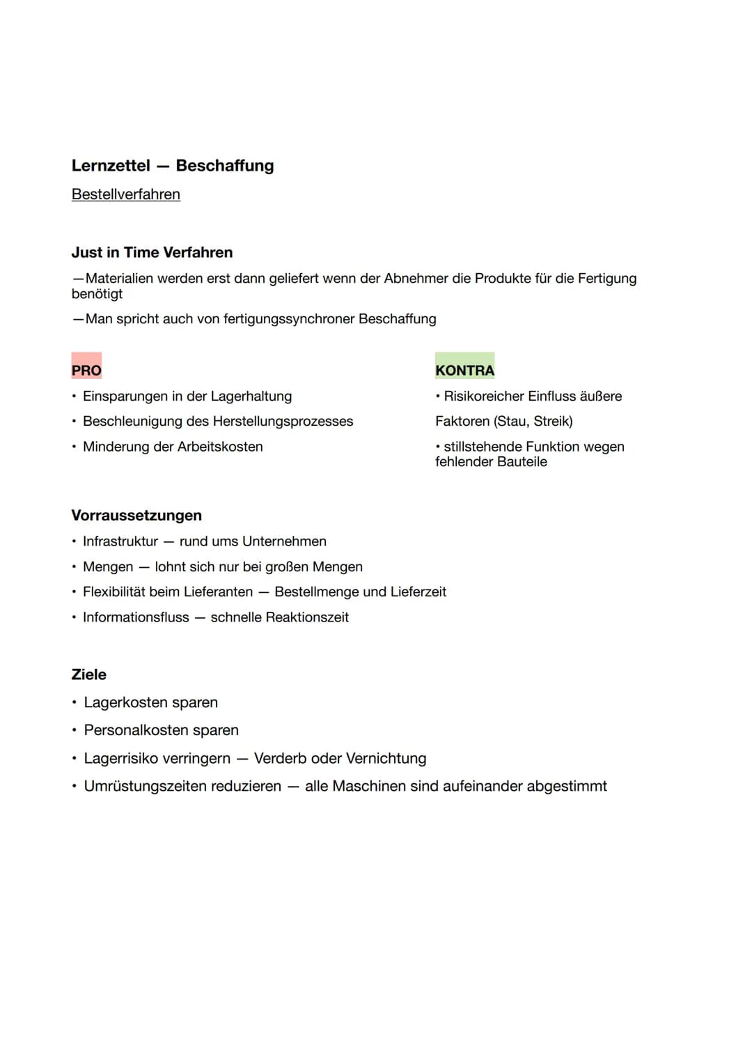 Lernzettel - Beschaffung
Make or Buy
Problemstellung
• Strategische Fragestellung (,,Empfehlung")
Kostenaspekte (kurzfristige und langfristi