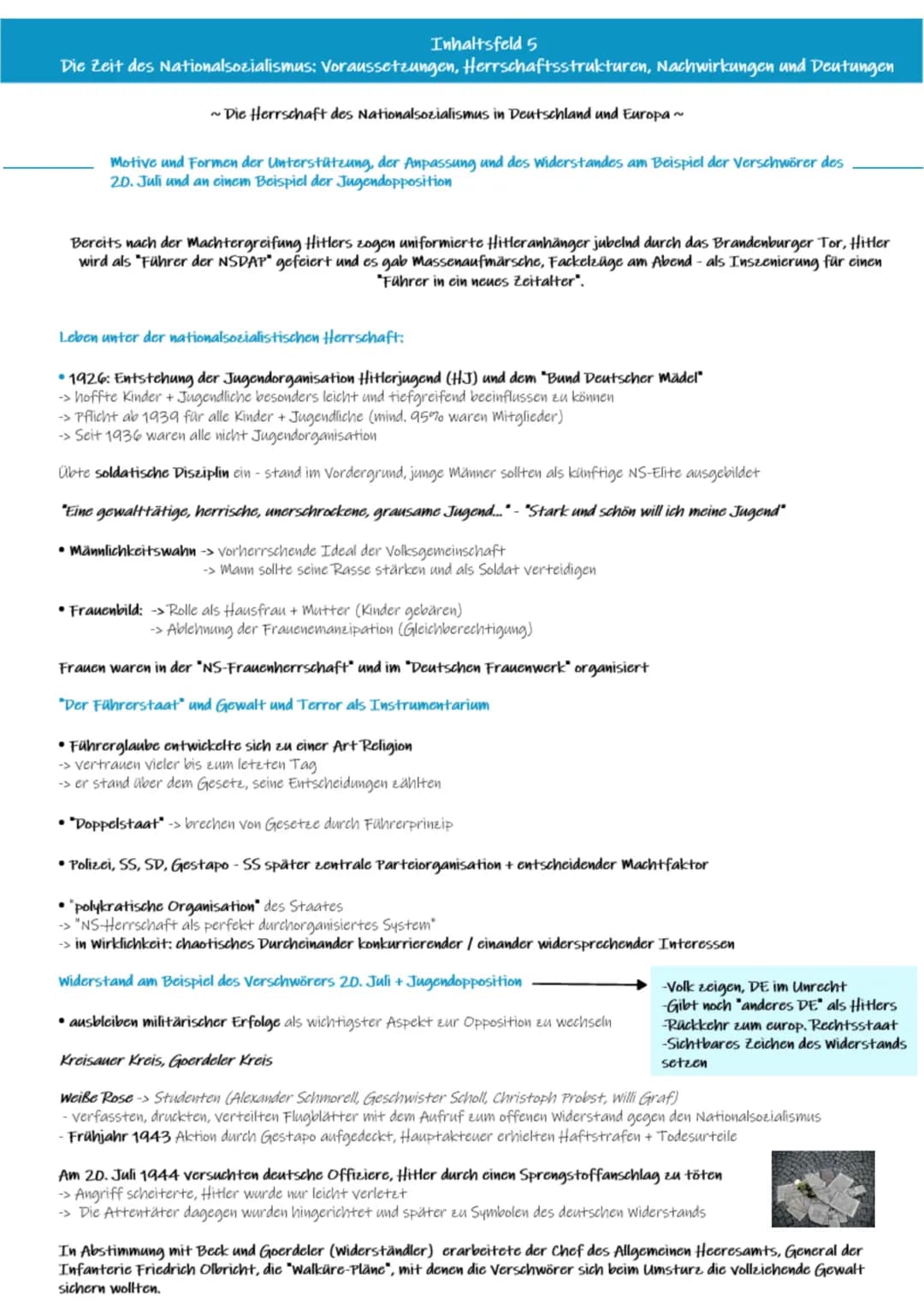 Inhaltsfeld 5
Die Zeit des Nationalsozialismus: Voraussetzungen, Herrschaftsstrukturen, Nachwirkungen und Deutungen
~Politische und ideologi