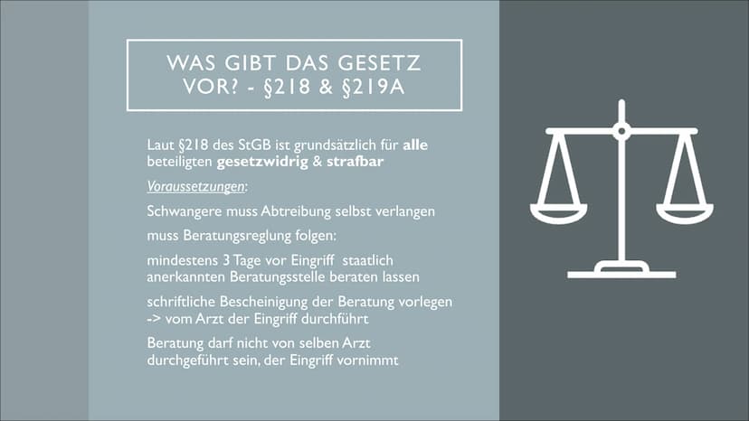 SCHWANGERSCHAFTSABBRUCH
Ethische Probleme am Anfang & Ende des Lebens GLIEDERUNG
Allgemeines
• Was gibt das Gesetz vor? - § 218a & § 219a
●
